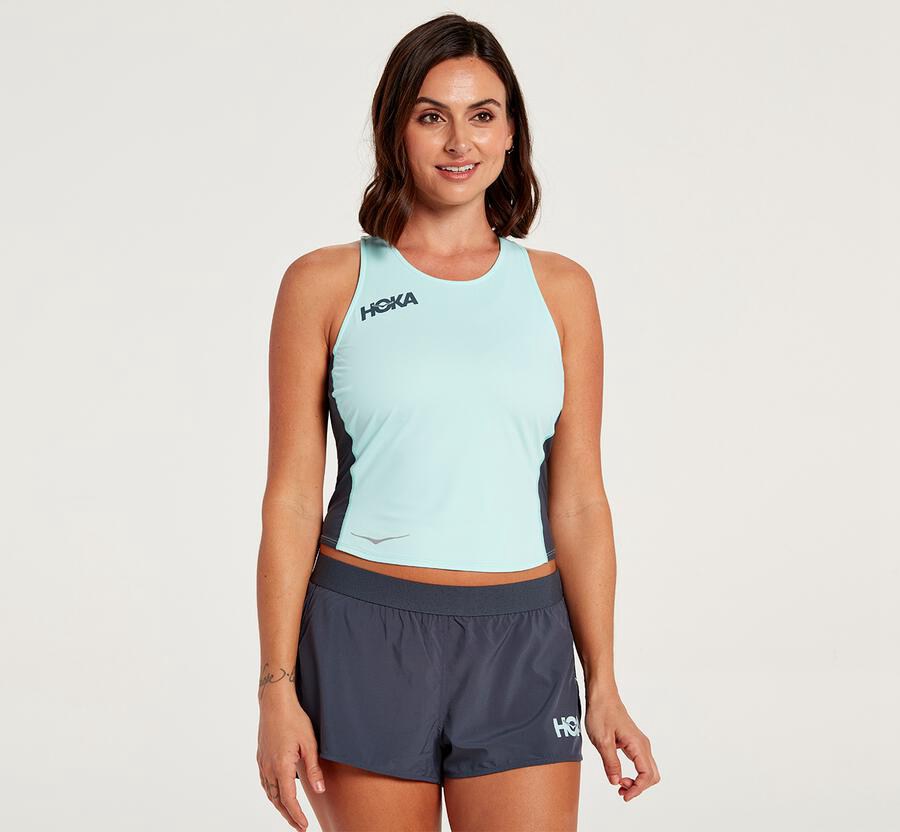 Top Hoka One One Mujer Azules - Fitted Tank - JZIM61940